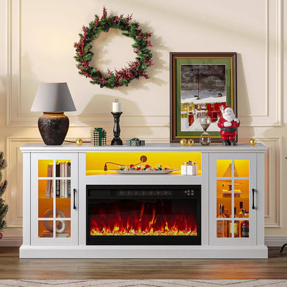 White Fireplace TV Console With LED EntertainmentCenter ShipItFurniture
