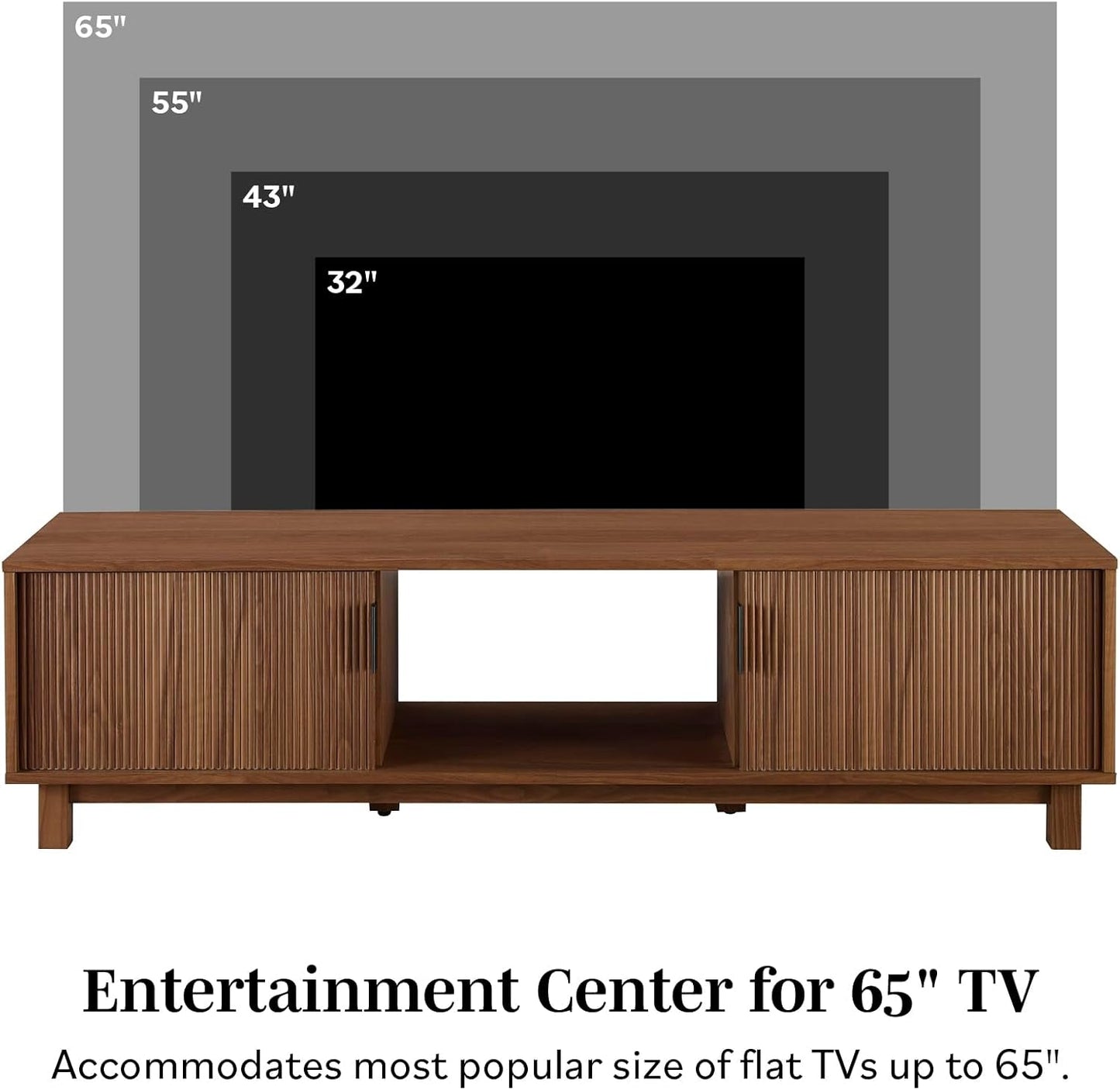 Walton Modern Fluted Door Low TV Stand For 65 Inch TV Mocha