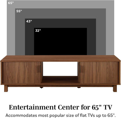 Walton Modern Fluted Door Low TV Stand For 65 Inch TV Mocha