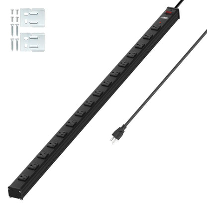CRST 2.6" Wide Space 16 Outlets Mountable Metal Power Strip Surge Protector, Optional 15FT/6FT Power Cord, Mounting Brackets Included - Get it from Bo