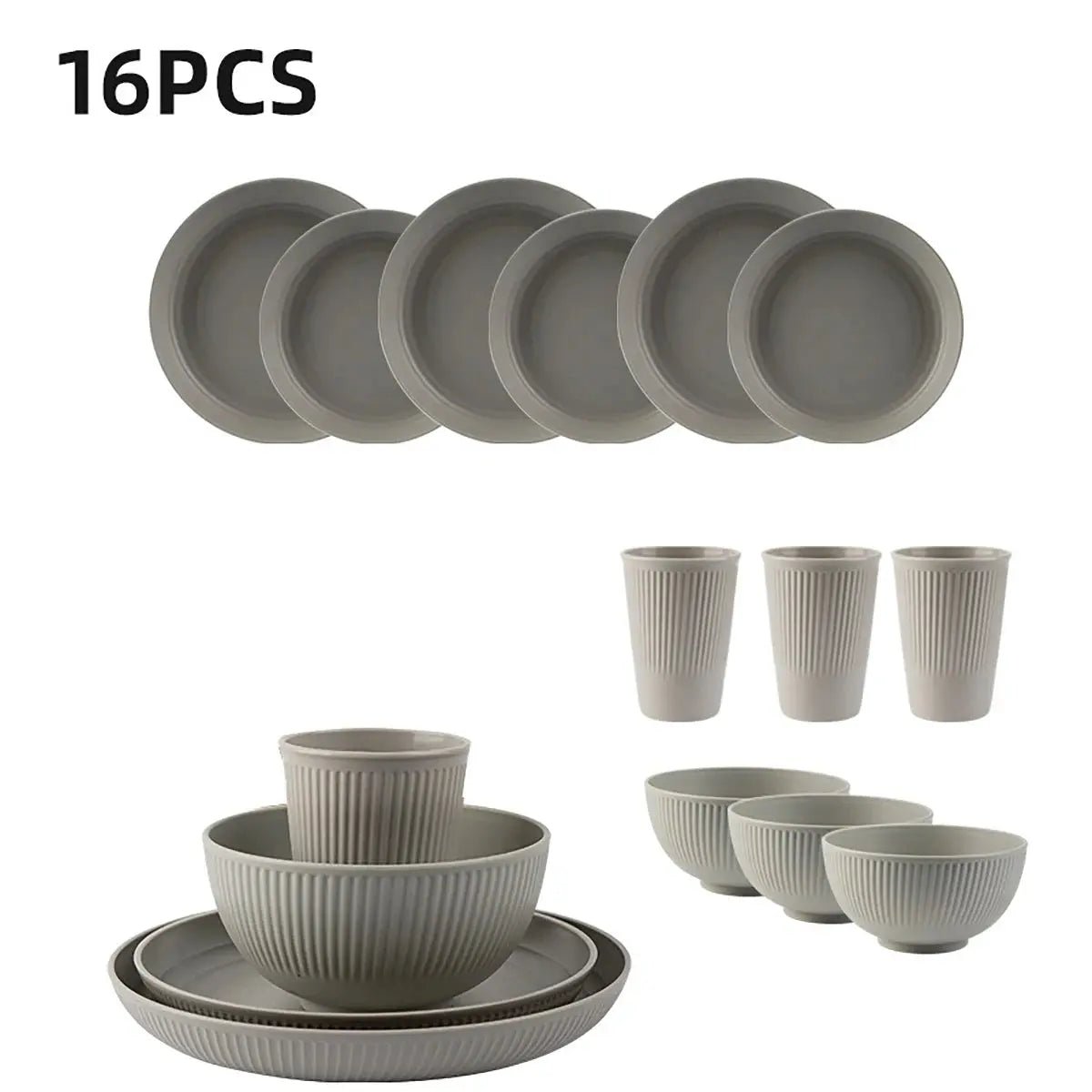16Pcs Wheat Straw Tablewar Sets Bowl Saucers Plate Sets Portable Picnic Cutlery Knife Fork Black Dinnerware Camping Dishes Full - Get it from Bo