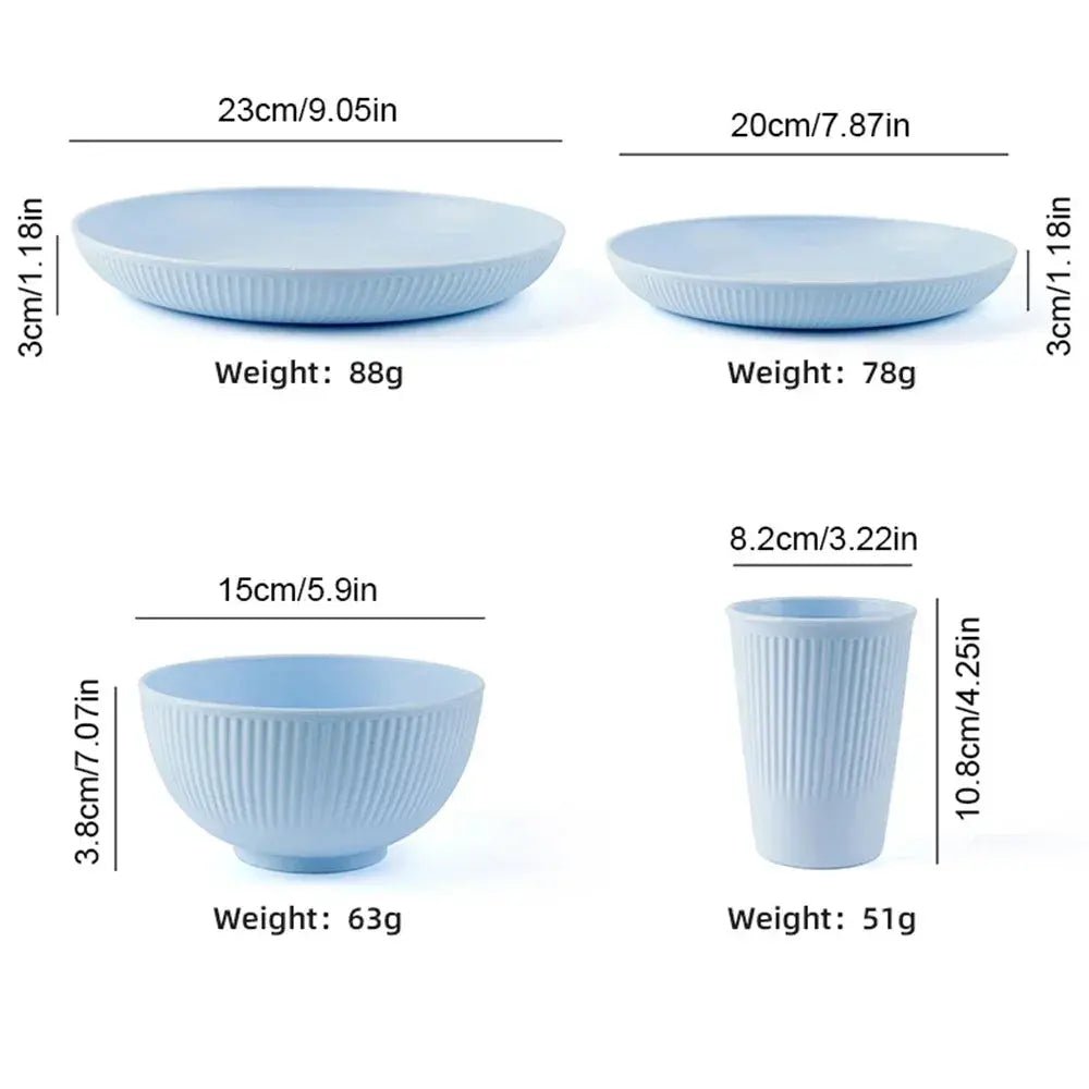 16Pcs Wheat Straw Tablewar Sets Bowl Saucers Plate Sets Portable Picnic Cutlery Knife Fork Black Dinnerware Camping Dishes Full - Get it from Bo
