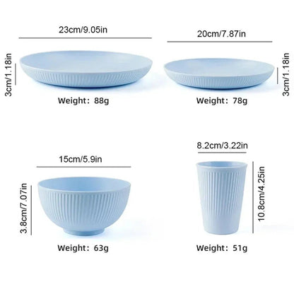 16Pcs Wheat Straw Tablewar Sets Bowl Saucers Plate Sets Portable Picnic Cutlery Knife Fork Black Dinnerware Camping Dishes Full - Get it from Bo