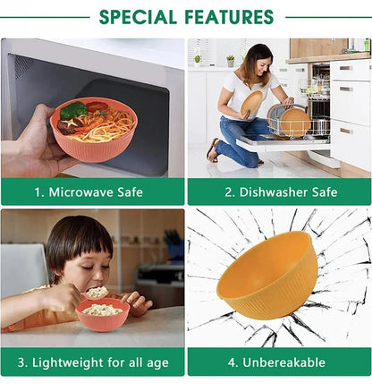 16Pcs Wheat Straw Tablewar Sets Bowl Saucers Plate Sets Portable Picnic Cutlery Knife Fork Black Dinnerware Camping Dishes Full - Get it from Bo
