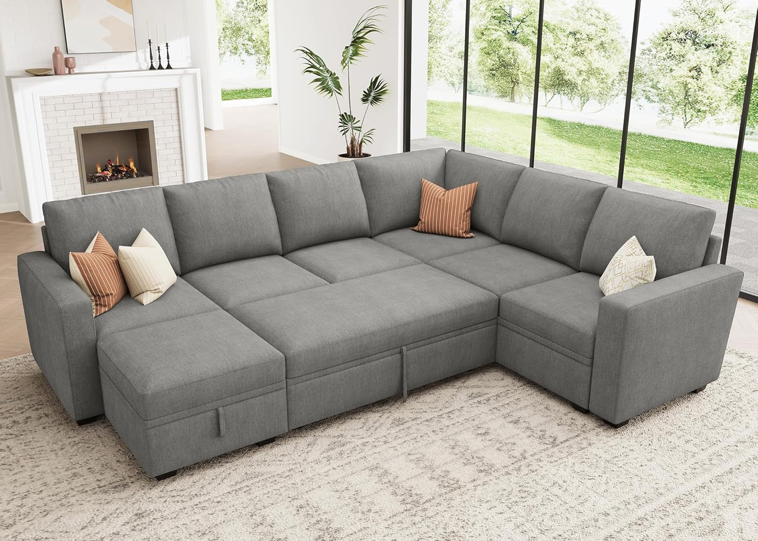 Modular Sectional Sleeper Sofa U Shaped Warm Grey Set ShipItFurniture