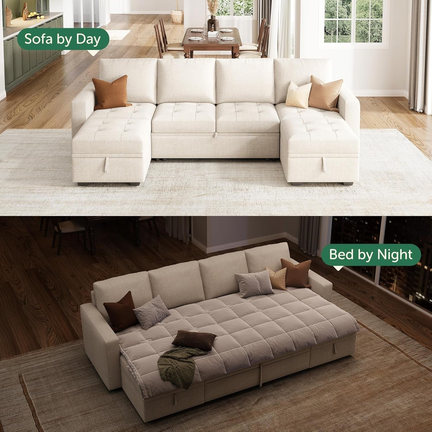 Beige Modular Sleeper Sectional Couch With Storage ShipItFurniture
