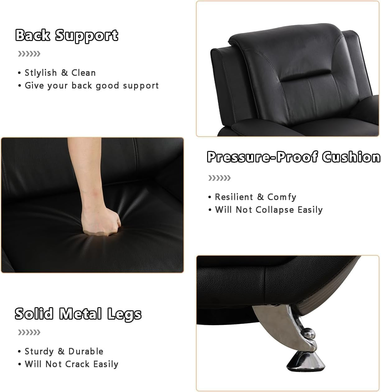 Contemporary Living Room Furniture Set, Faux Leather Sofa Set for Living Room/House/Bedroom/Office/Apartment (Black-B, Loveseat), F45&F46 ShipItFurniture