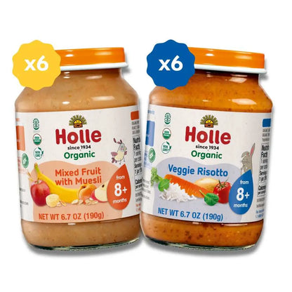 Sweet & Savory Jars Bundle: Mixed Fruit w/ Muesli Jars, Veggie Risotto Jars Holle USA