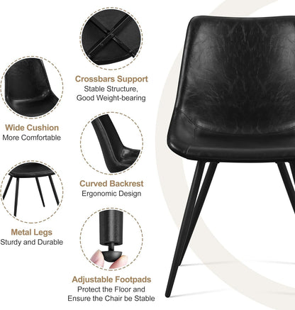 Dining Chairs Set of 2 Mid Century Modern Dining Room Chairs Faux Leather Upholstered Kitchen Chairs with Metal Legs for Kitchen Dining Room, Black ShipItFurniture