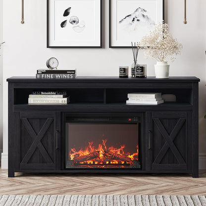 58 Inch Farmhouse TV Stand With Electric Fireplace Grey