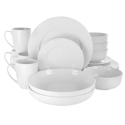 18-Piece White Porcelain Dinnerware Set with Plates Bowls Mugs - Service for 4 - Get it from Bo