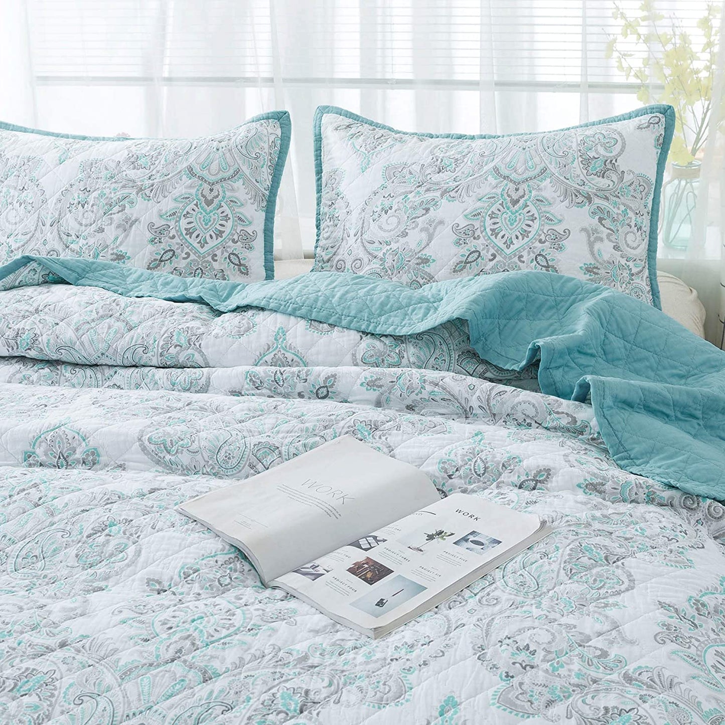 Kasentex 100% Cotton Summer Ultra Soft Floral Design 3 Piece Reversible Bedding Set, Room Decor, Graduation Gifts