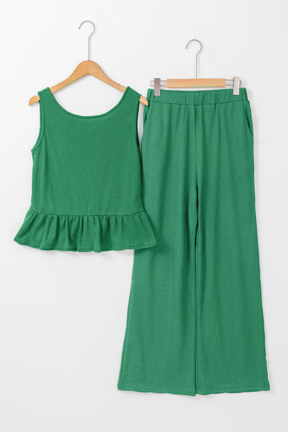 Teresa Ribbed Ruffle Tank Top and Pants Set