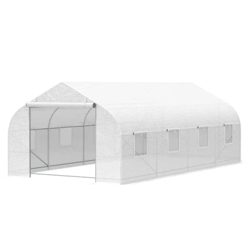 19.5 Ft x 9.8 Ft Outdoor Greenhouse w/ White PE Cover and Heavy Duty Steel Frame - Get it from Bo