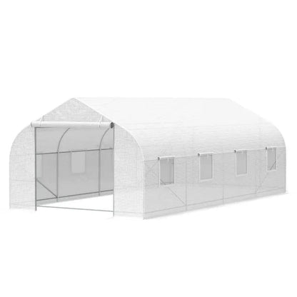 19.5 Ft x 9.8 Ft Outdoor Greenhouse w/ White PE Cover and Heavy Duty Steel Frame - Get it from Bo
