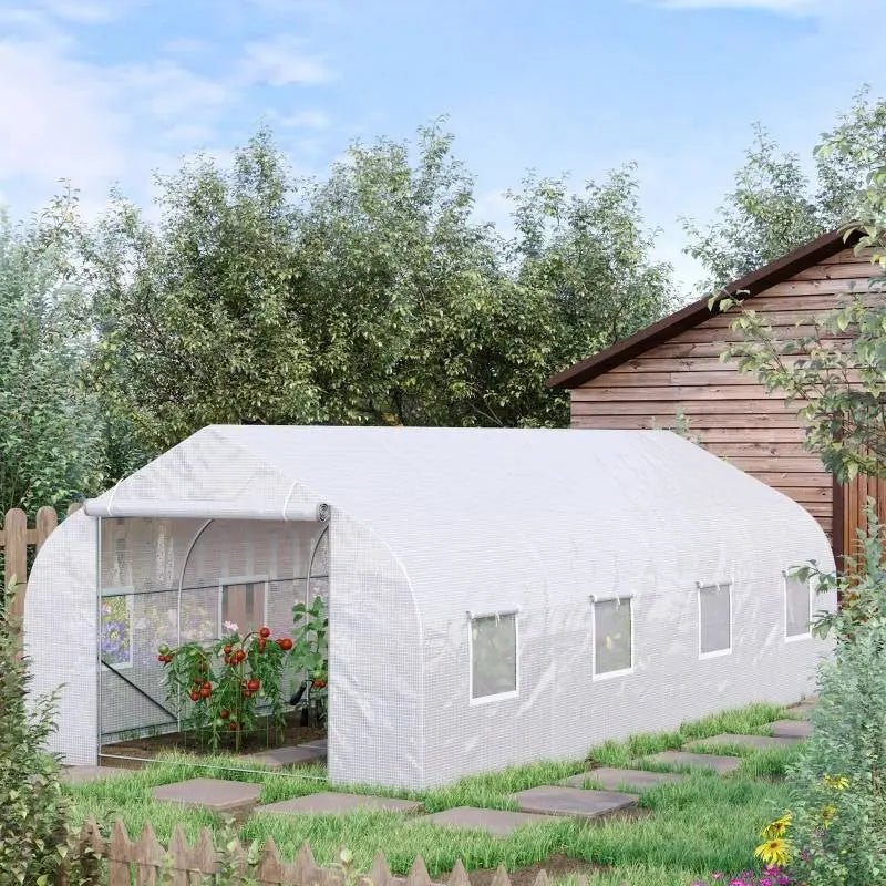 19.5 Ft x 9.8 Ft Outdoor Greenhouse w/ White PE Cover and Heavy Duty Steel Frame - Get it from Bo