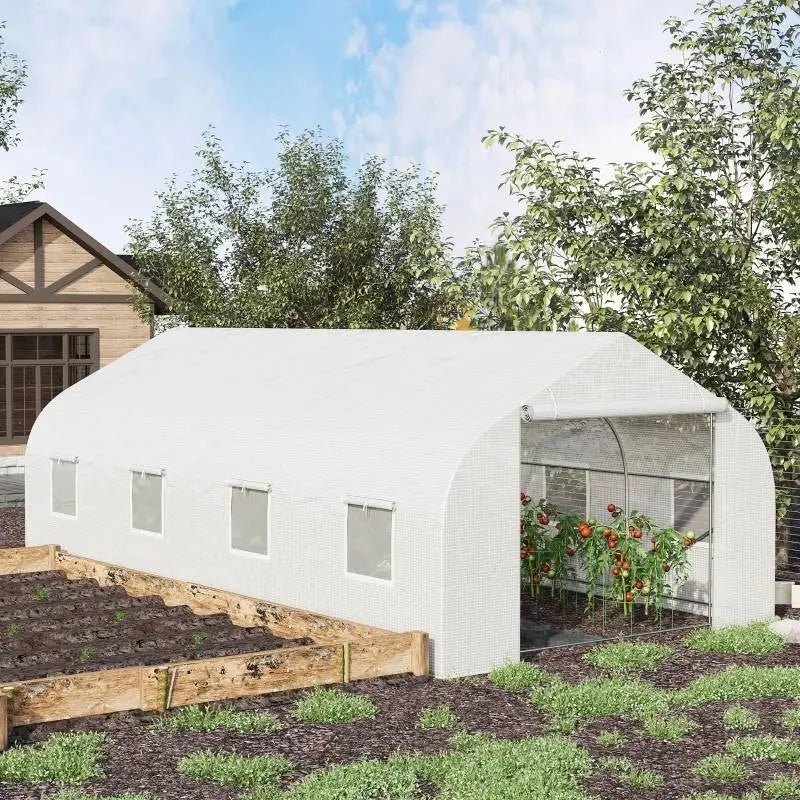19.5 Ft x 9.8 Ft Outdoor Greenhouse w/ White PE Cover and Heavy Duty Steel Frame - Get it from Bo