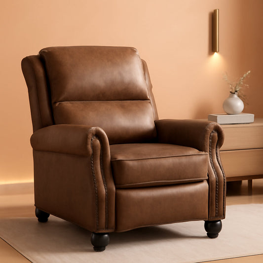 Pushback Recliner Chair Leather Rivet Decoration Chocolate ShipItFurniture