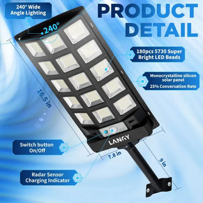 60W 90W Solar Outdoor Dusk to Dawn Lights with Remote Control Langy Solar Lights