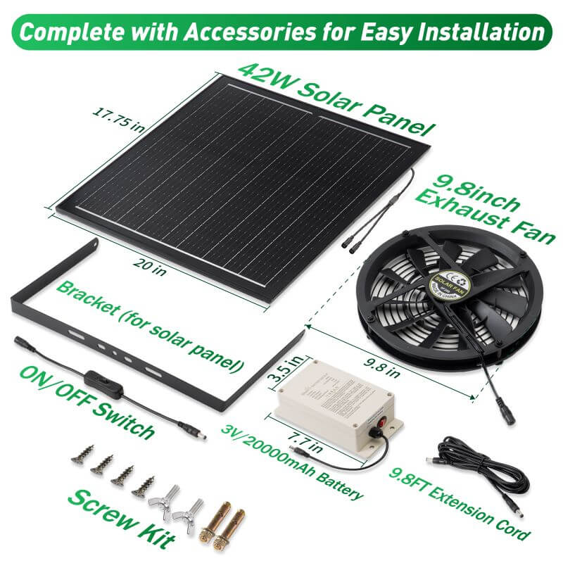 10" Solar Exhaust Intake Fan with Battery&42W Solar Panel Langy Solar Lights