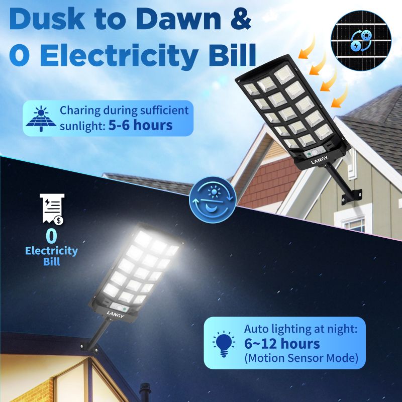 60W 90W Solar Outdoor Dusk to Dawn Lights with Remote Control Langy Solar Lights