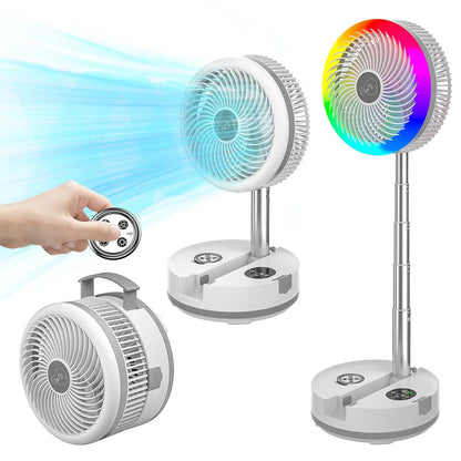 Neofeel Portable Oscillating Standing Fan, 40000mAh Rechargeable Battery Operated Fan with Remote/Timer, RGB Lighting Fan, Pedestal Floor Fan for Bedroom Party Camping (White, 40000mAh) - Get it from Bo