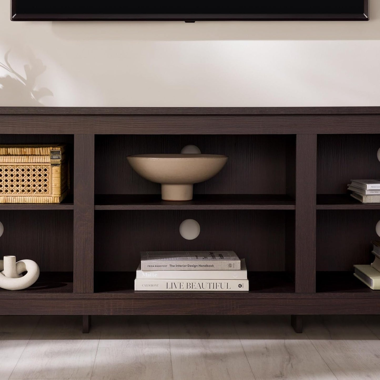 70 Inch TV Stand Espresso Finish With Adjustable Shelves