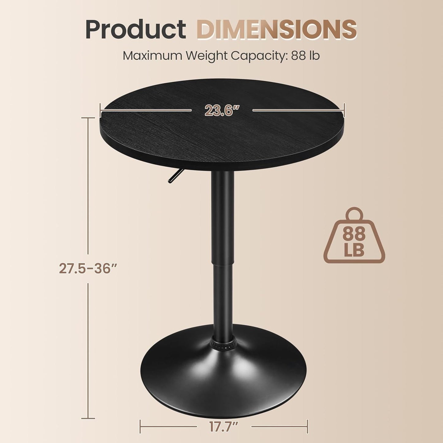 Black Circular Bar Table Featuring Adjustable Height ShipItFurniture