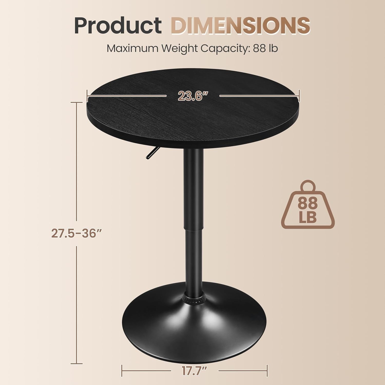 Black Circular Bar Table Featuring Adjustable Height ShipItFurniture