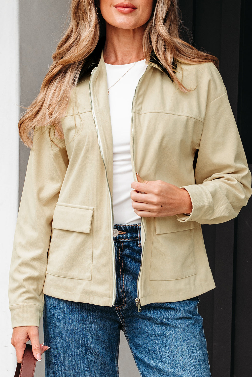 Phoebe Textured Zip Up Jacket Threaded Pear