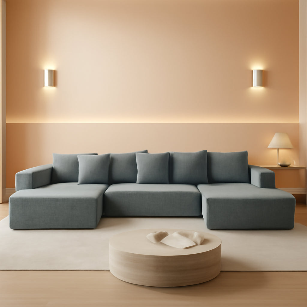 U Shaped Modular Sectional Sofa 6 Seater Grey Chenille ShipItFurniture