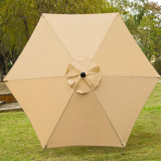 7.5' Patio Umbrella Outdoor Table Market Umbrella with Push Button Tilt/Crank, 6 Ribs (Tan) ShipItFurniture