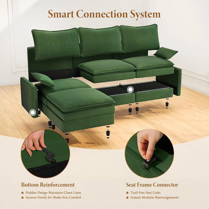 Green 108 Inch DeluxePlus Cloud Sleeper Sectional Sofa ShipItFurniture