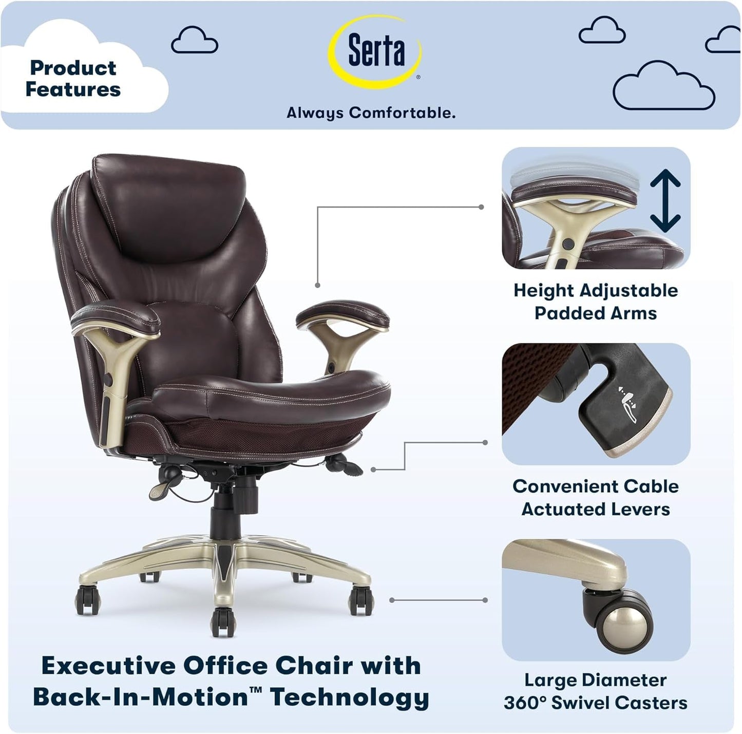 Claremont Ergonomic Office Chair Lumbar Support Chestnut