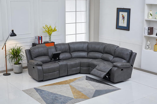 Bonded Leather Sectional Sofa Grey Power Reclining ShipItFurniture