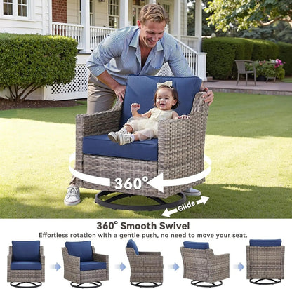 Outdoor Patio Furniture Set-5 Pieces All-Weather Wicker Outdoor Furniture with Swivel Patio Chairs Outdoor Patio Conversation Sets for Garden Porch Deck Grey/Blue-1