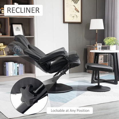 Black PU Leather Swivel Recliner With Ottoman Footrest ShipItFurniture