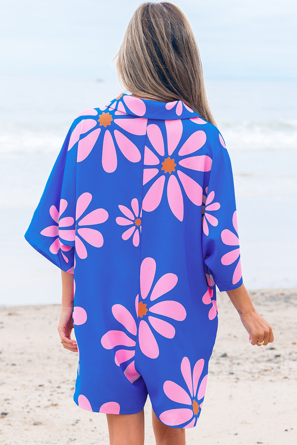 Ailany Flower Collar Button Front Loose Romper