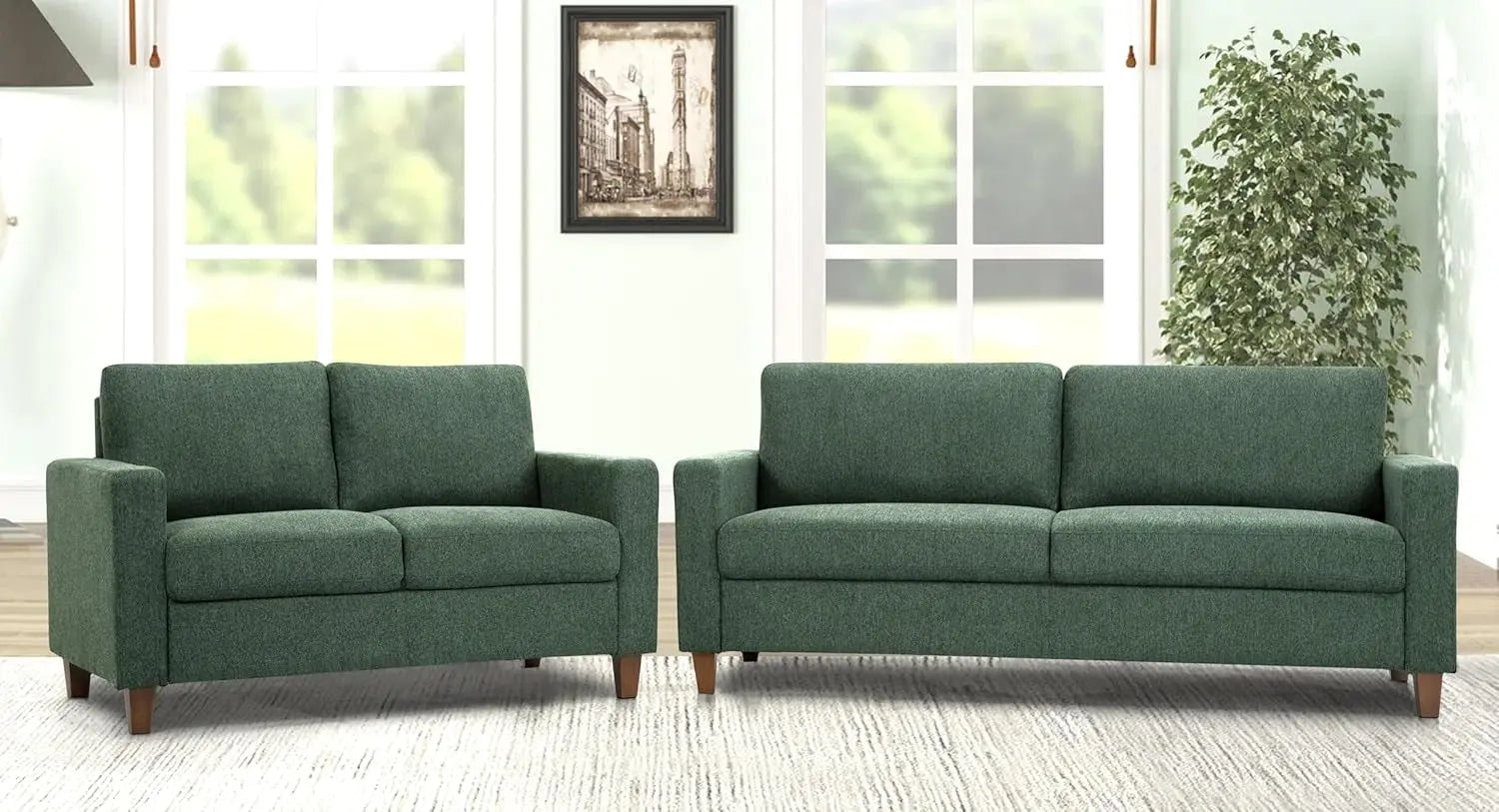 Green Mid Century Modern Couch and Loveseat Set for Small Spaces ShipItFurniture