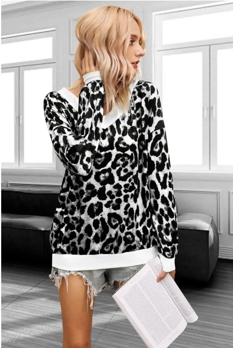Leopard Print Contrast Binding Sweater Anna-Kaci Wholesale