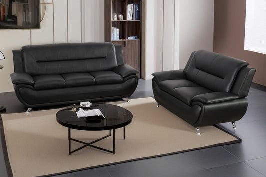 Black 5 Seat Faux Leather Sectional Sofa Set For Living Room ShipItFurniture