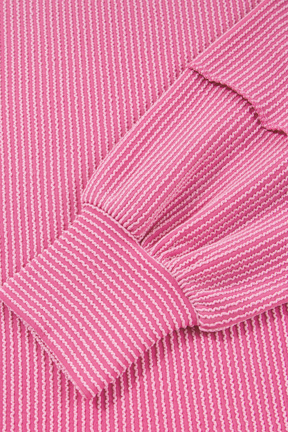 Bonbon Spiral Ribbed Exposed Seam Detail Plus Size Long Sleeve Top