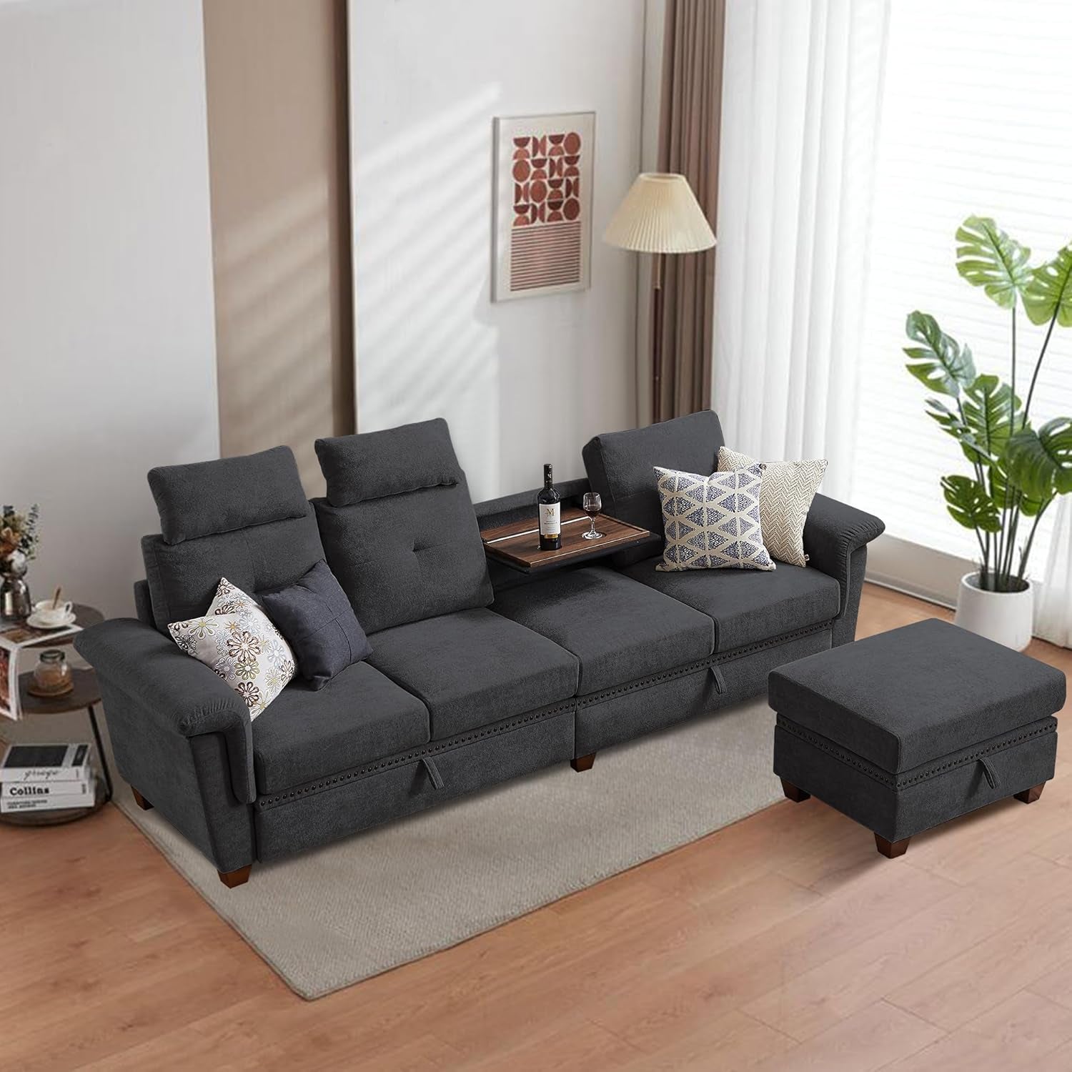 L Shaped Sectional Sofa With Storage Chaise Dark Grey ShipItFurniture