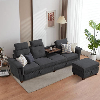 L Shaped Sectional Sofa With Storage Chaise Dark Grey ShipItFurniture