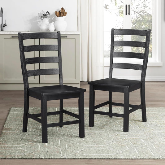 Dining Chairs Set of 2, Dining Chairs with Solid Wood Legs and Footrest, High Ladder Back Farmhouse Dining Chairs, Wooden Dining Room Chairs, Black ShipItFurniture