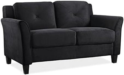 2 Piece Living Room Sofa And Loveseat Set In Black Microfiber Upholstery With 67.3 Inch Total Seat Width ShipItFurniture