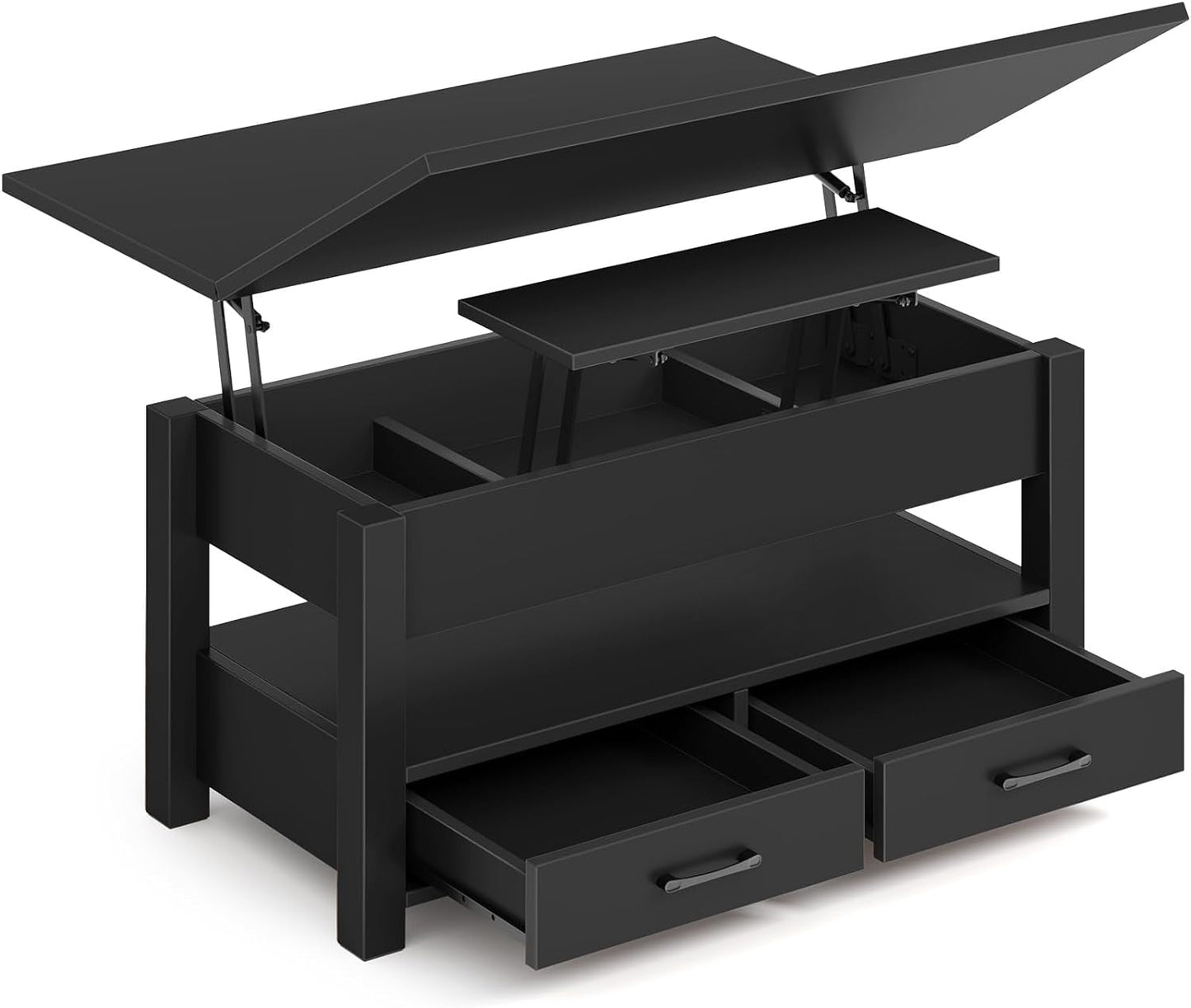 Lift Top Coffee Table With Drawers And Hidden Compartment Black ShipItFurniture