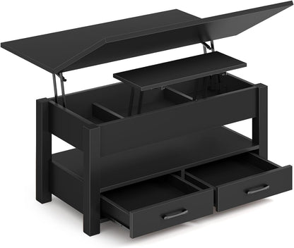 Lift Top Coffee Table With Drawers And Hidden Compartment Black ShipItFurniture