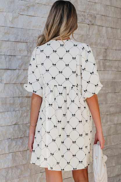 Amber Textured Puff Half Sleeve Loose Mini Dress