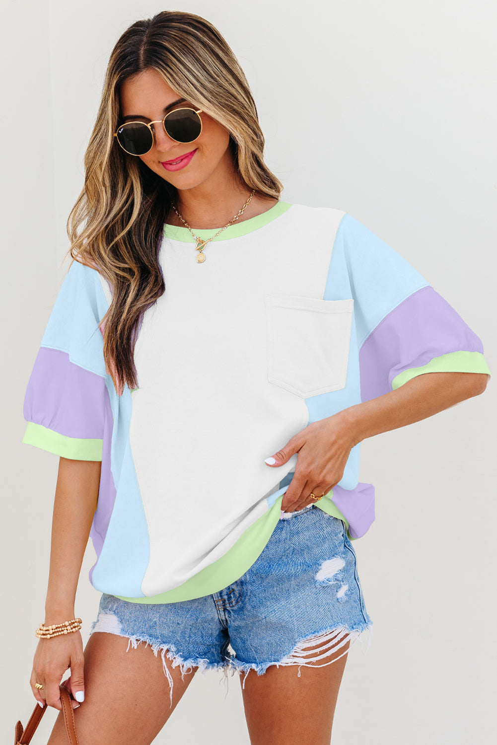 Zoe Patchwork Half Sleeve Oversized Top